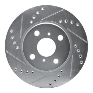 Toyota Prius Brake Rotor (1) - Front Left - R1 Concepts - Drilled & Slotted - Silver - `01-`03